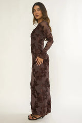 Helsi Long Sleeve Embellished Maxi Dress Brown