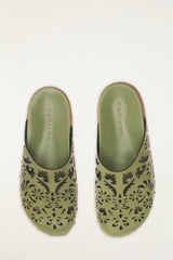 Green Lace Leather Anatomic Slide Mule