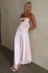 Thora Strapless Satin Maxi Dress - Baby Pink