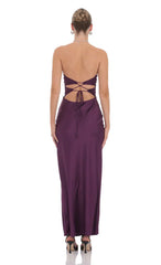 Satin Twist Cutout Maxi Dress in Purple