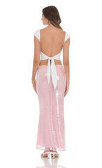 Sequin Maxi Skirt in Pink