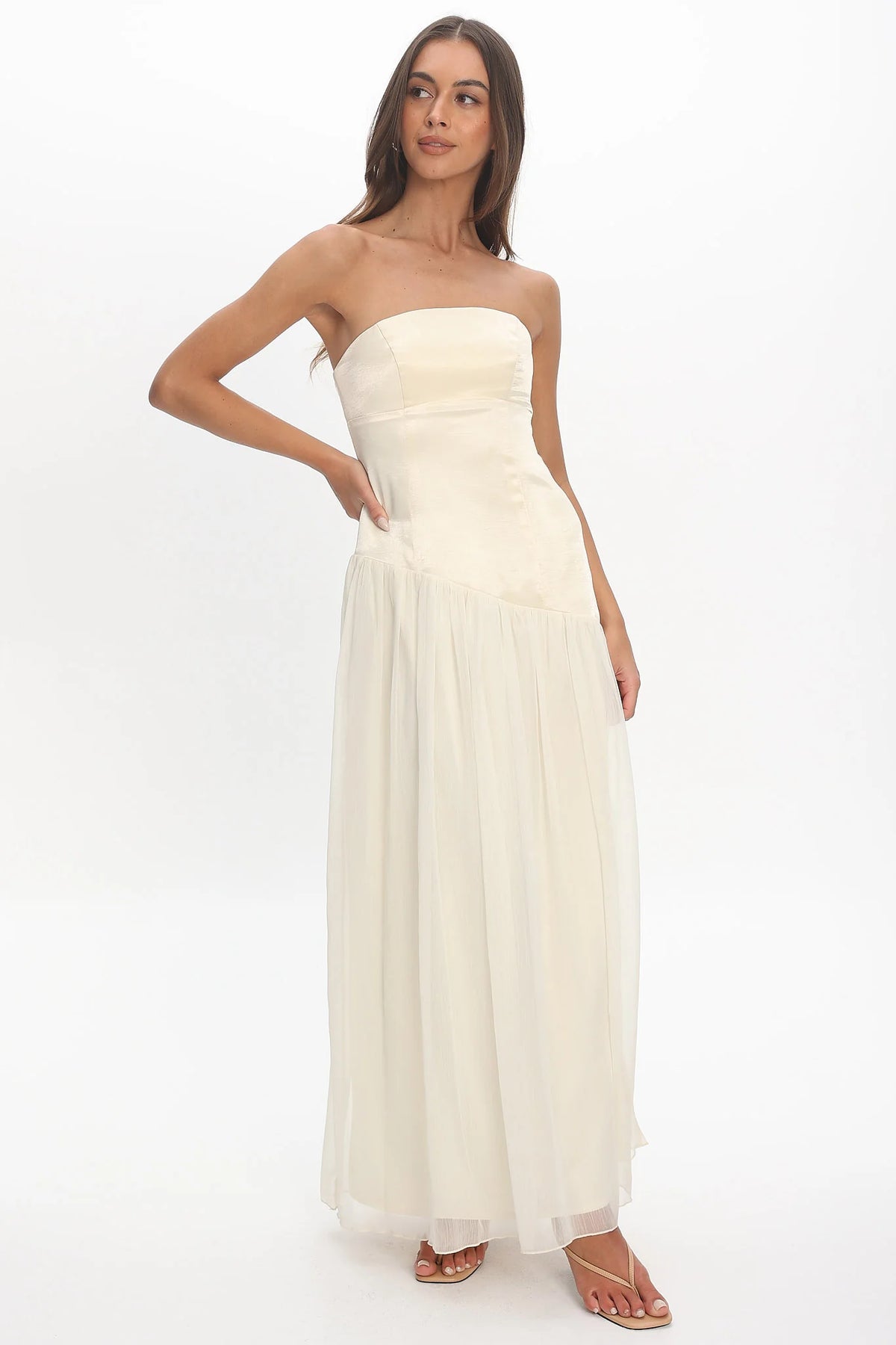 Karielle Asymmetric Drop Waist Maxi Dress Butter