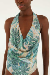 Green Mosaic Sequined One Piece Swimsuit