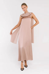 Lauren Satin Maxi Dress in Taupe