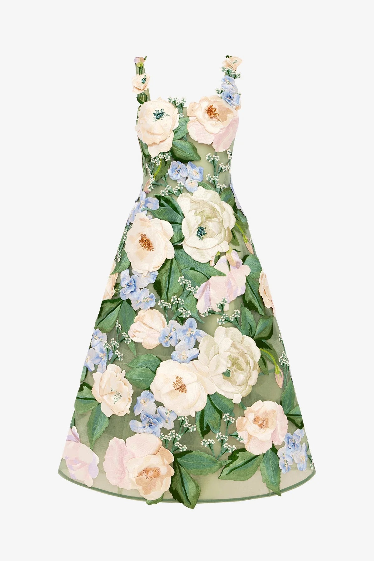 Beatrice Floral Hand-Embroidered Midi Dress - Blossom