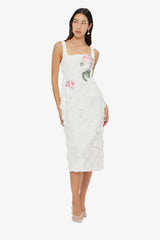 Larissa Embroidered Lace Midi Dress - Snow