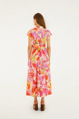 Multicolor Artsy Flora Belted Maxi Dress
