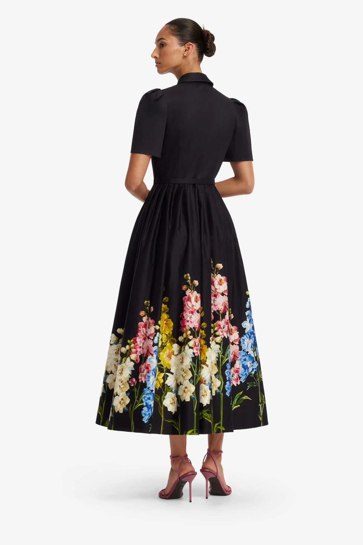 Bianca Short Sleeve Midi Dress - Snapdragon Print in Ebony