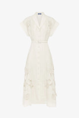 Aubrey Appliqué Shirt Midi Dress - Snow