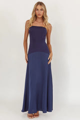 Star Avenue Strapless Drop Waist Maxi Dress Navy