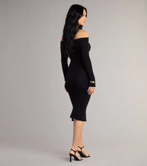 Fireside Flirt Off-The-Shoulder Midi Dress
