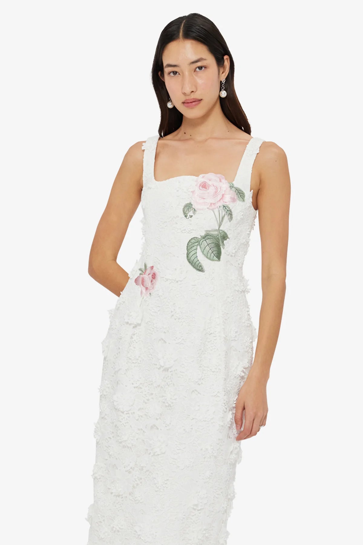 Larissa Embroidered Lace Midi Dress - Snow