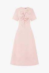 Caroline Appliqué Short Sleeve Midi Dress - Dusty Pink