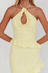 Clemence Smocked Frill Trim Maxi Dress Lemon