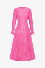 Amira Long Sleeve Petal Midi Dress - Fuchsia