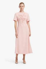 Caroline Appliqué Short Sleeve Midi Dress - Dusty Pink