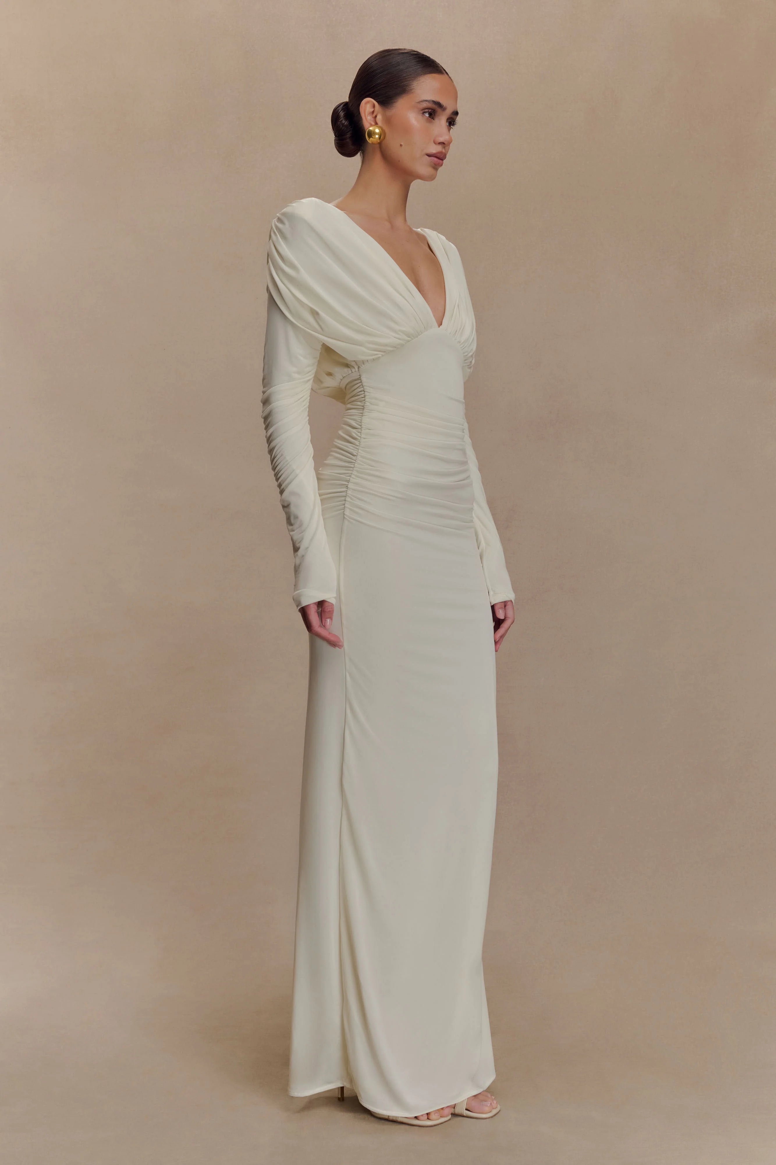 Hayden Long Sleeve Plunge Maxi Dress - Ivory