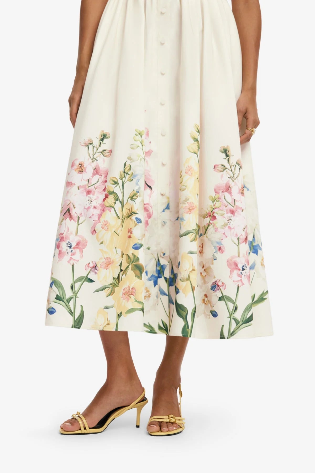 Bianca Short Sleeve Midi Dress - Snapdragon Print in Snow