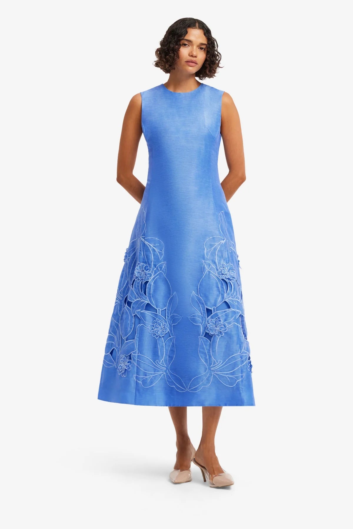Cleo Appliqué Sleeveless Midi Dress - Azure