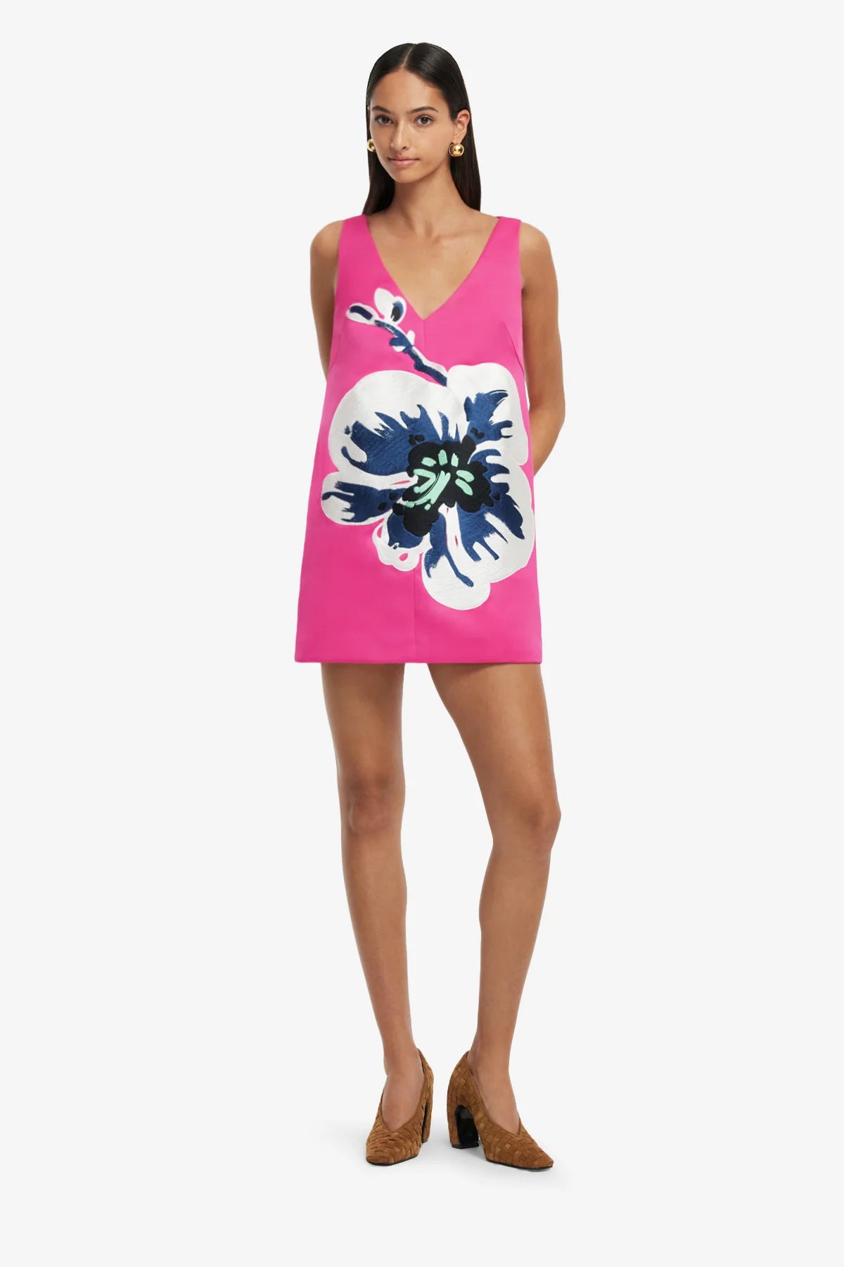 Kaelyn V Neck Mini Dress - Orchid Print