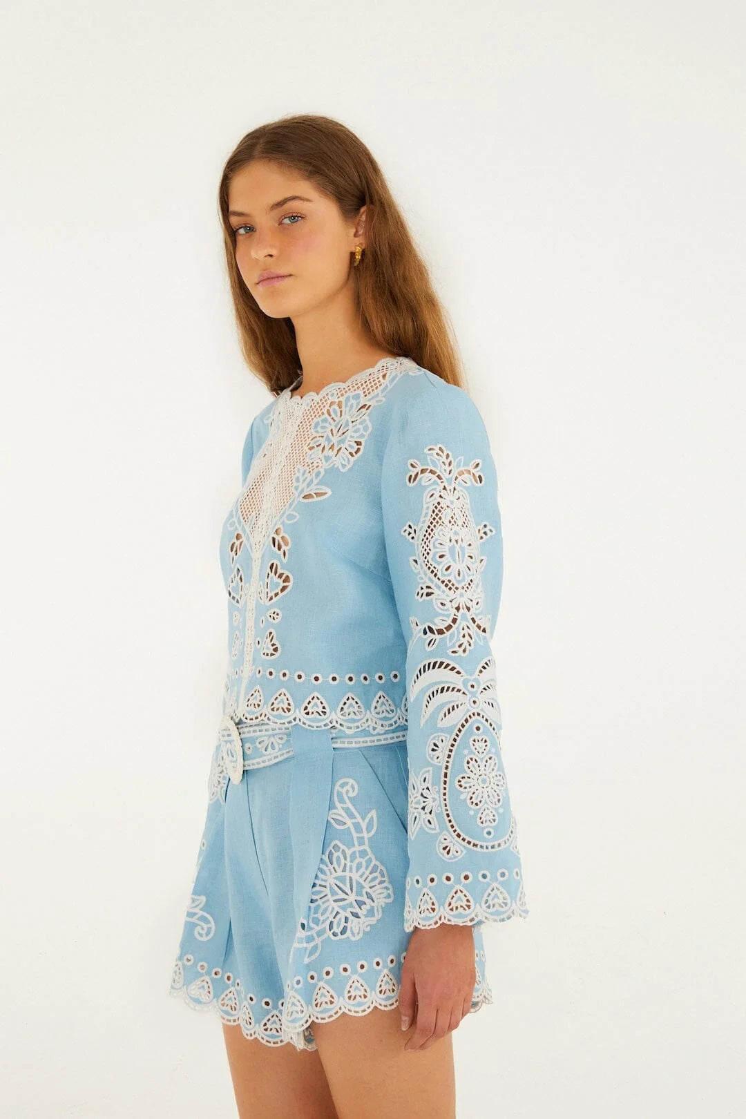 Light Blue Romantic Richelieu Blouse
