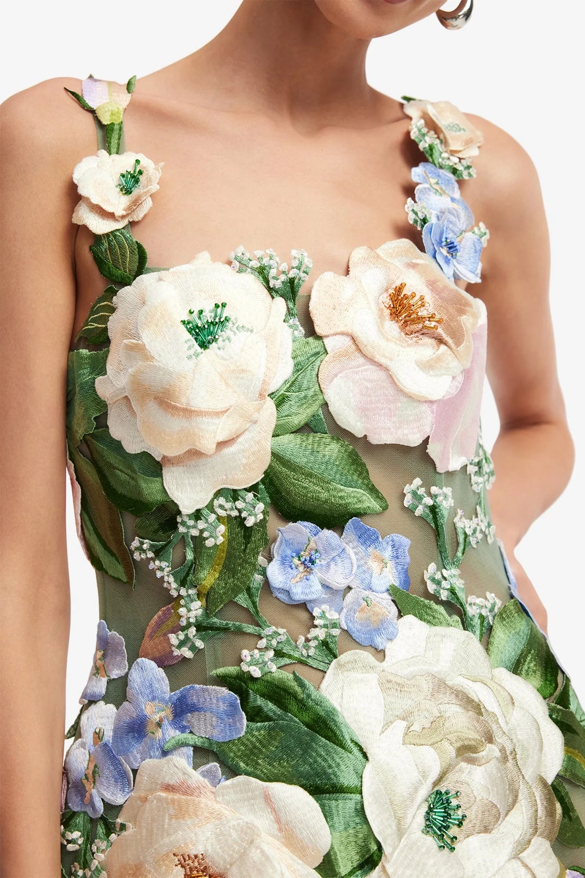 Beatrice Floral Hand-Embroidered Midi Dress - Blossom