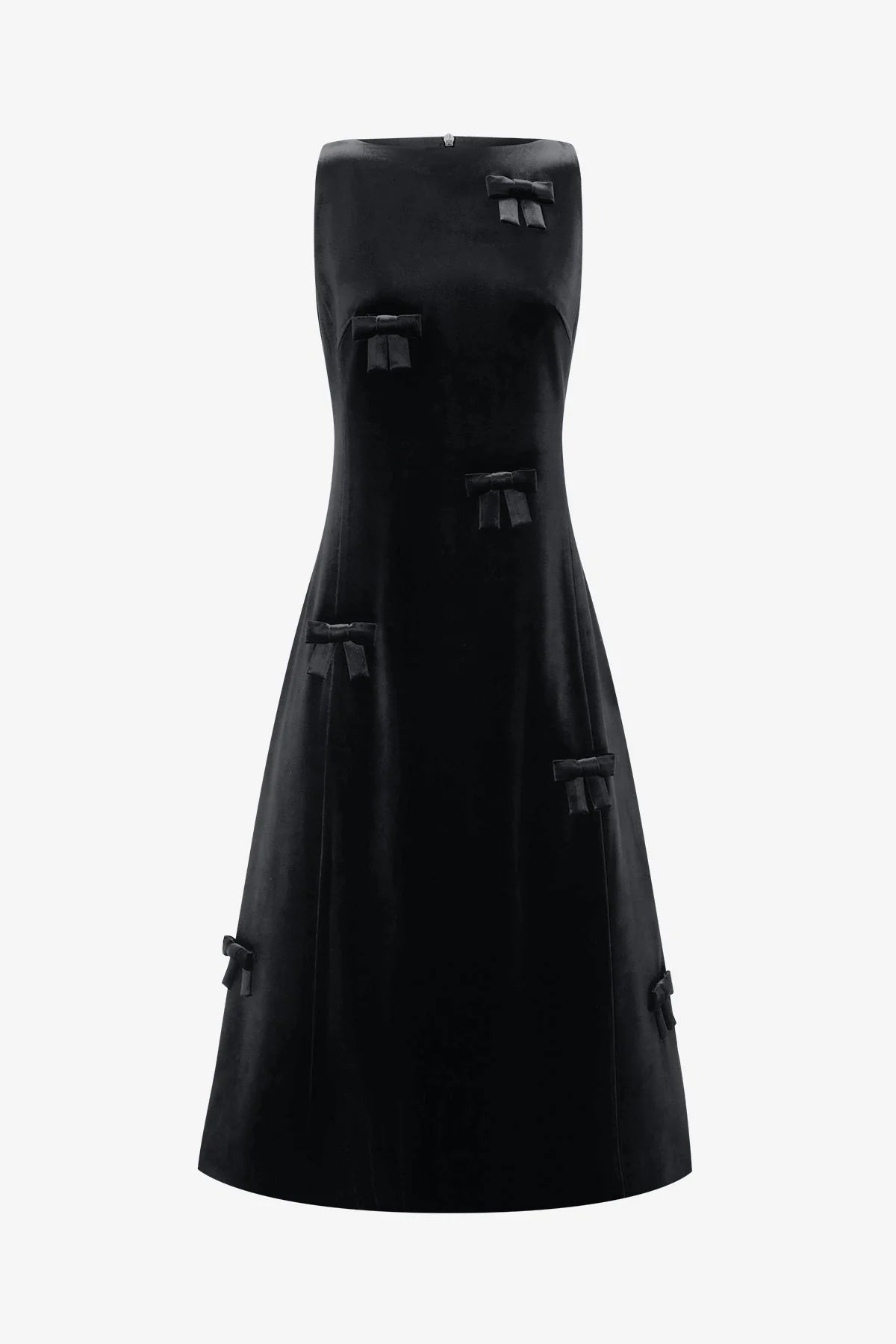 Cleo Velvet Bow Sleeveless Midi Dress - Ebony