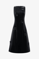 Cleo Velvet Bow Sleeveless Midi Dress - Ebony