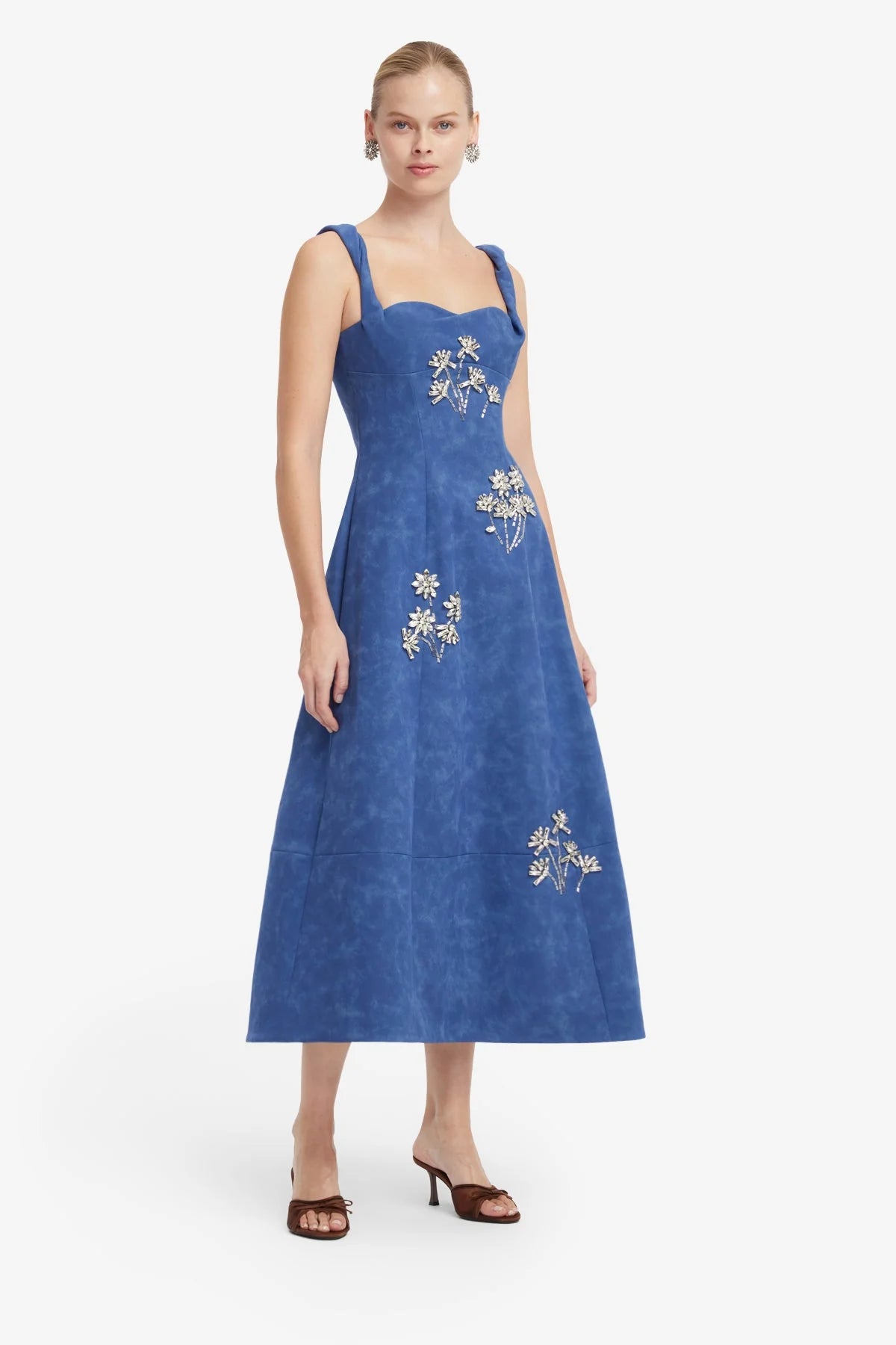 Beatrice Embellished Vegan Suede Midi Dress - Azure