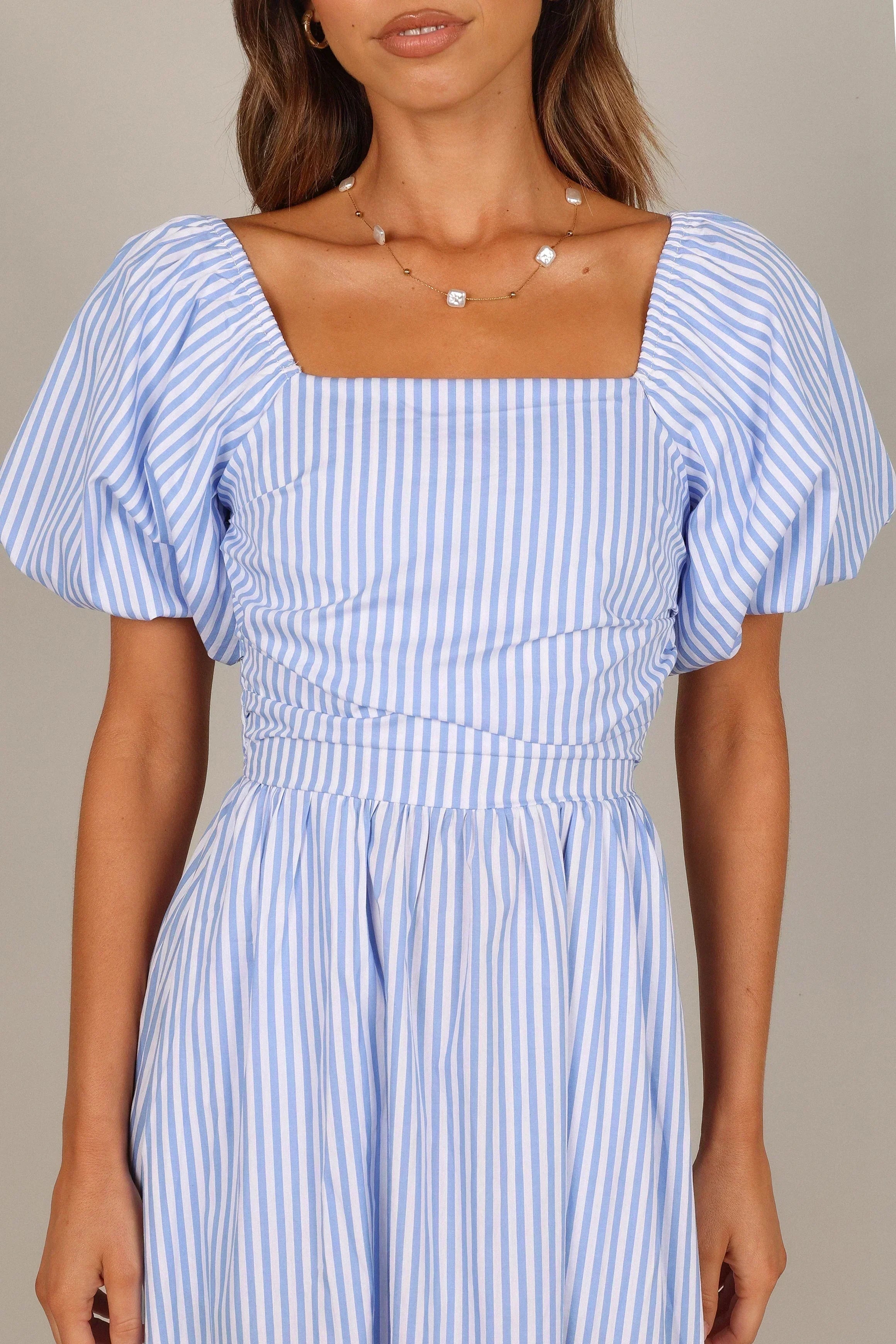 Clo Puff Sleeve Maxi Dress - Blue Stripe