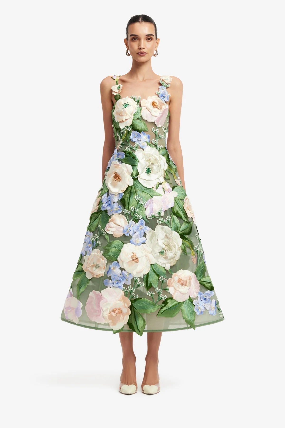 Beatrice Floral Hand-Embroidered Midi Dress - Blossom