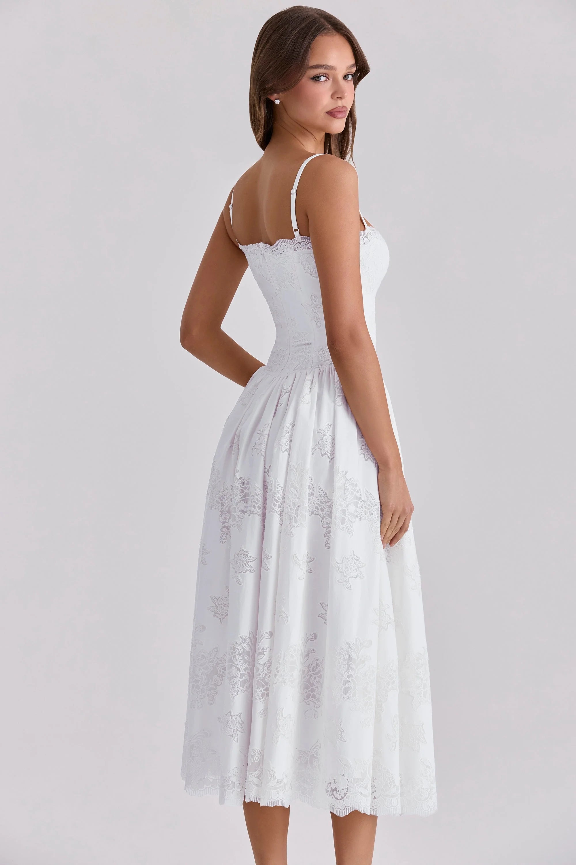 White Custom Lace + Cotton Midi Sundress