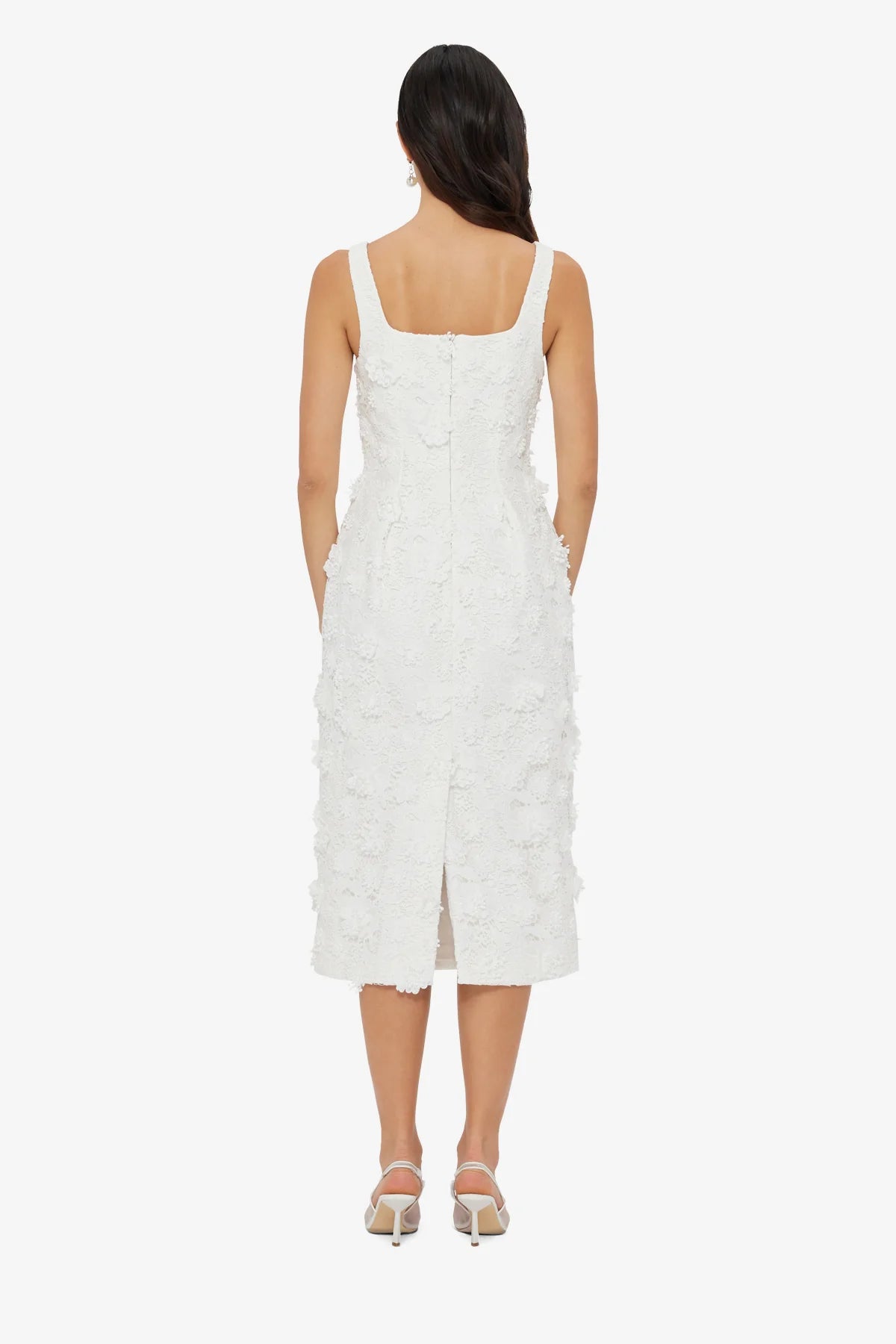Larissa Embroidered Lace Midi Dress - Snow