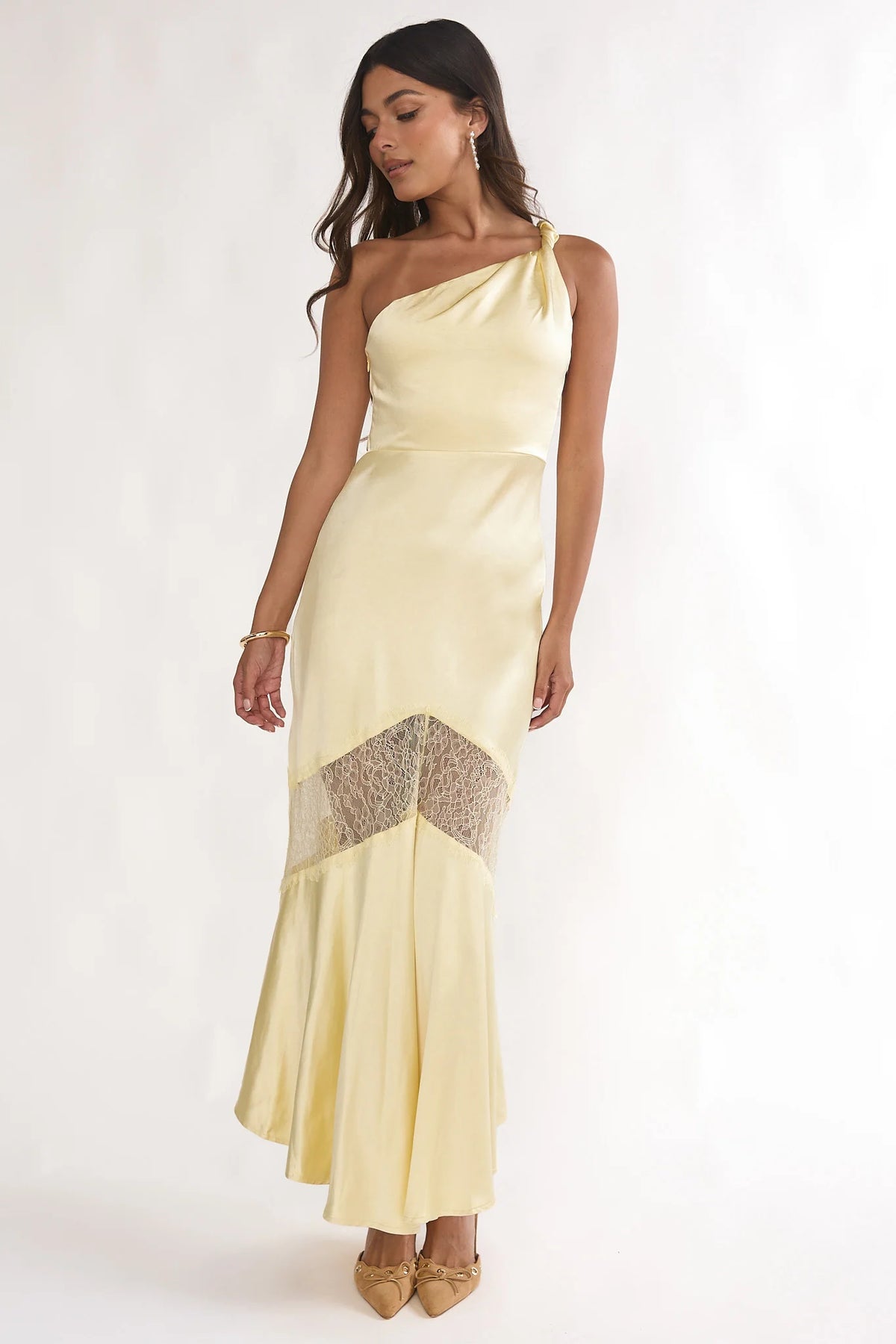 Avielle Lace Trim One-Shoulder Maxi Dress Butter