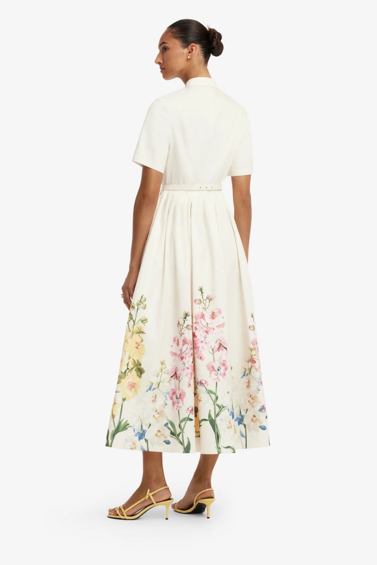 Bianca Short Sleeve Midi Dress - Snapdragon Print in Snow