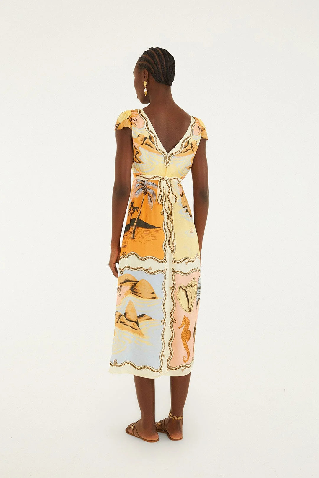 Multicolor Rio Souvenir Scarves Satin Midi Dress
