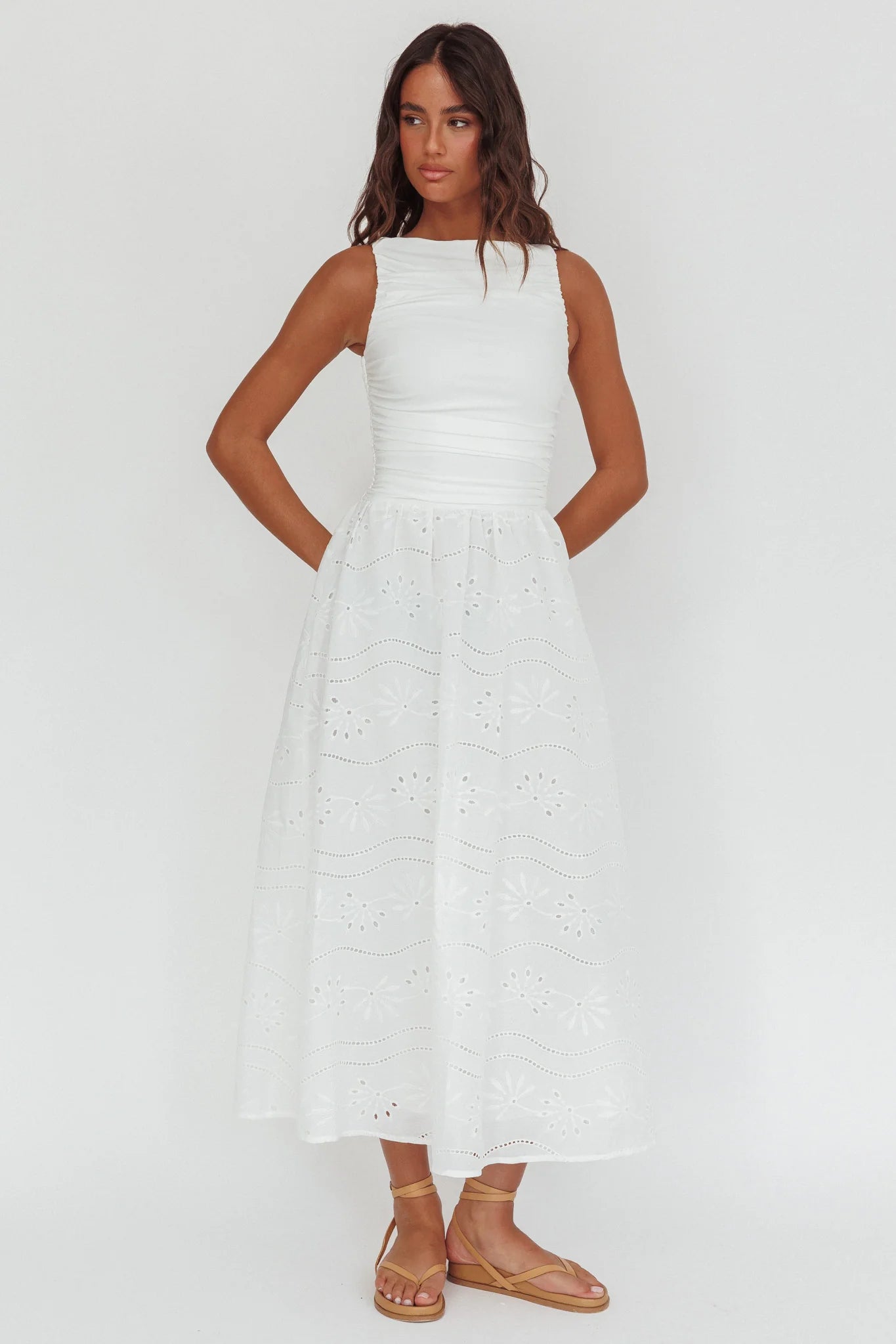 Dalayla Sleeveless Eyelet Maxi Dress White
