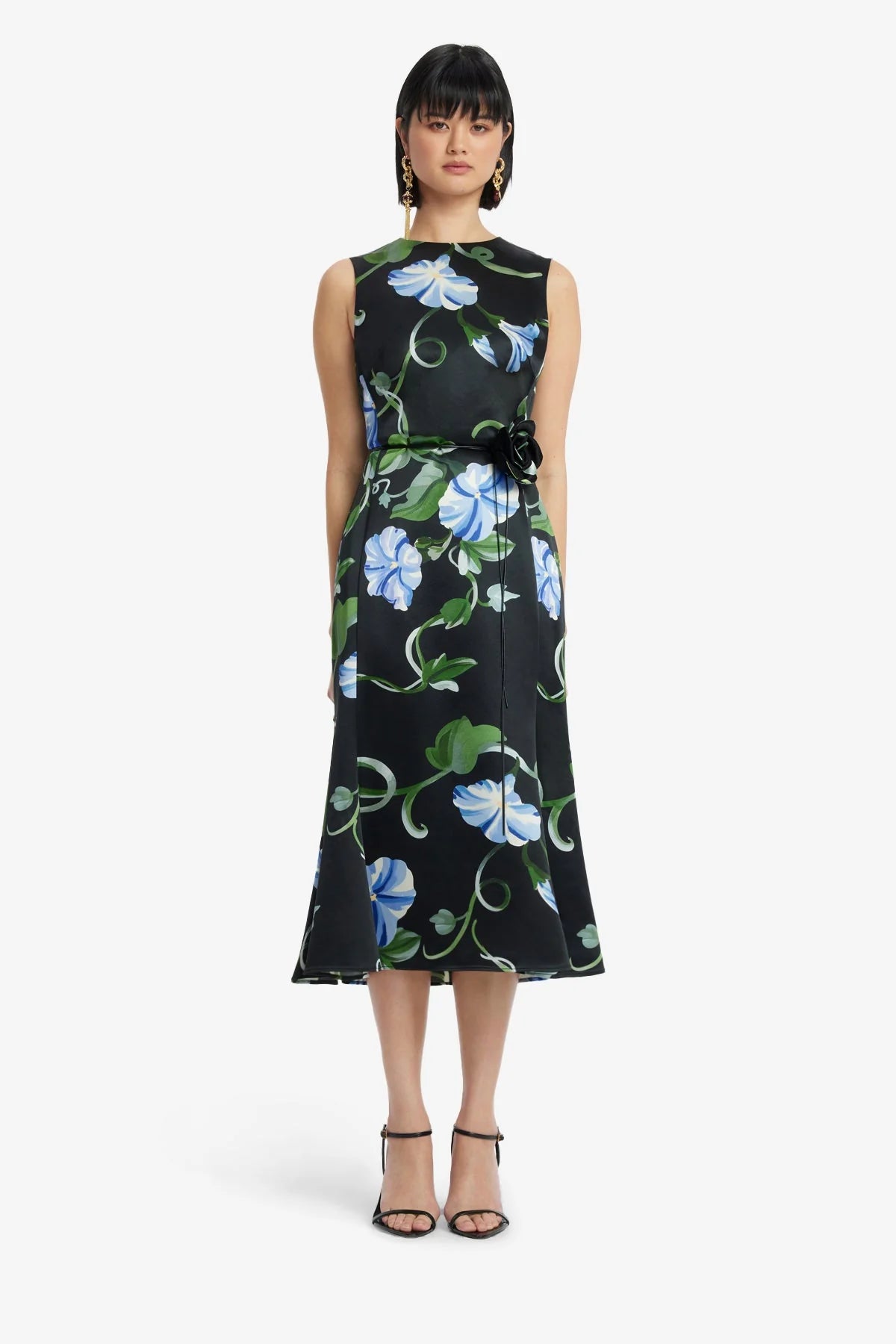 Olive Midi Dress - Vine Print in Ebony