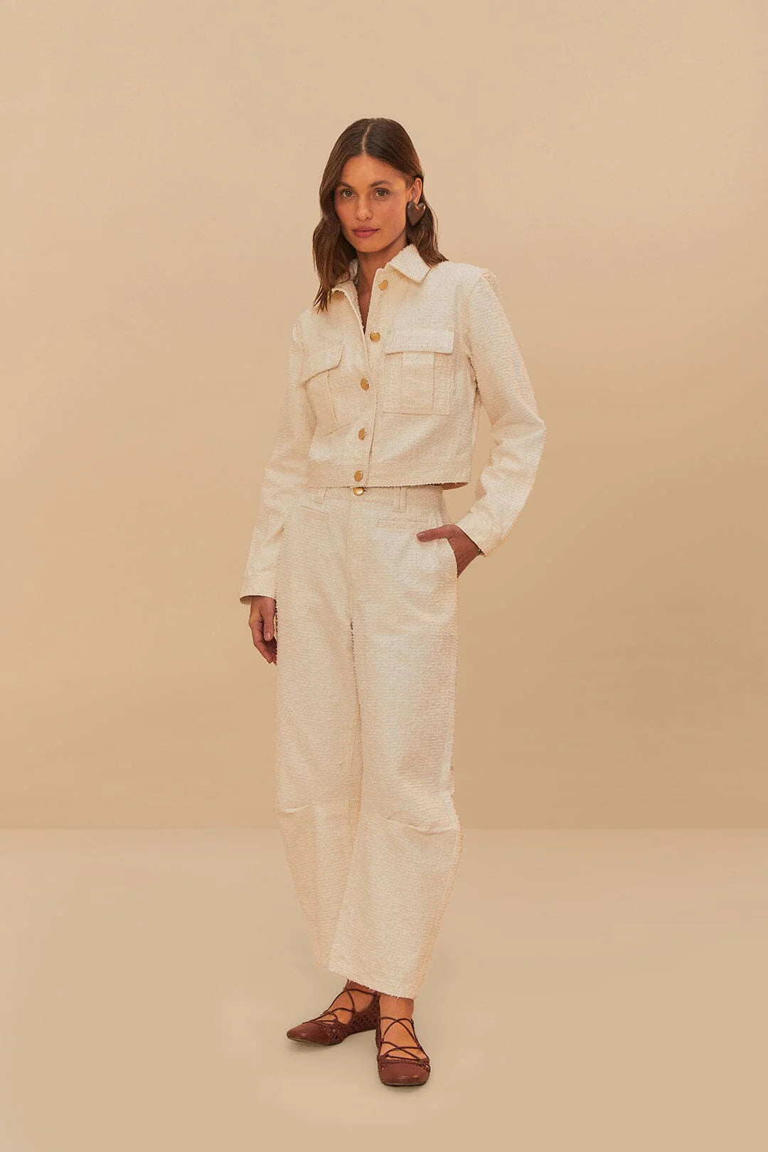 Off-White Twill Laser Crop Jacket