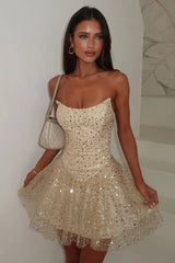 Blaise Strapless Sequin Mini Dress - Champagne