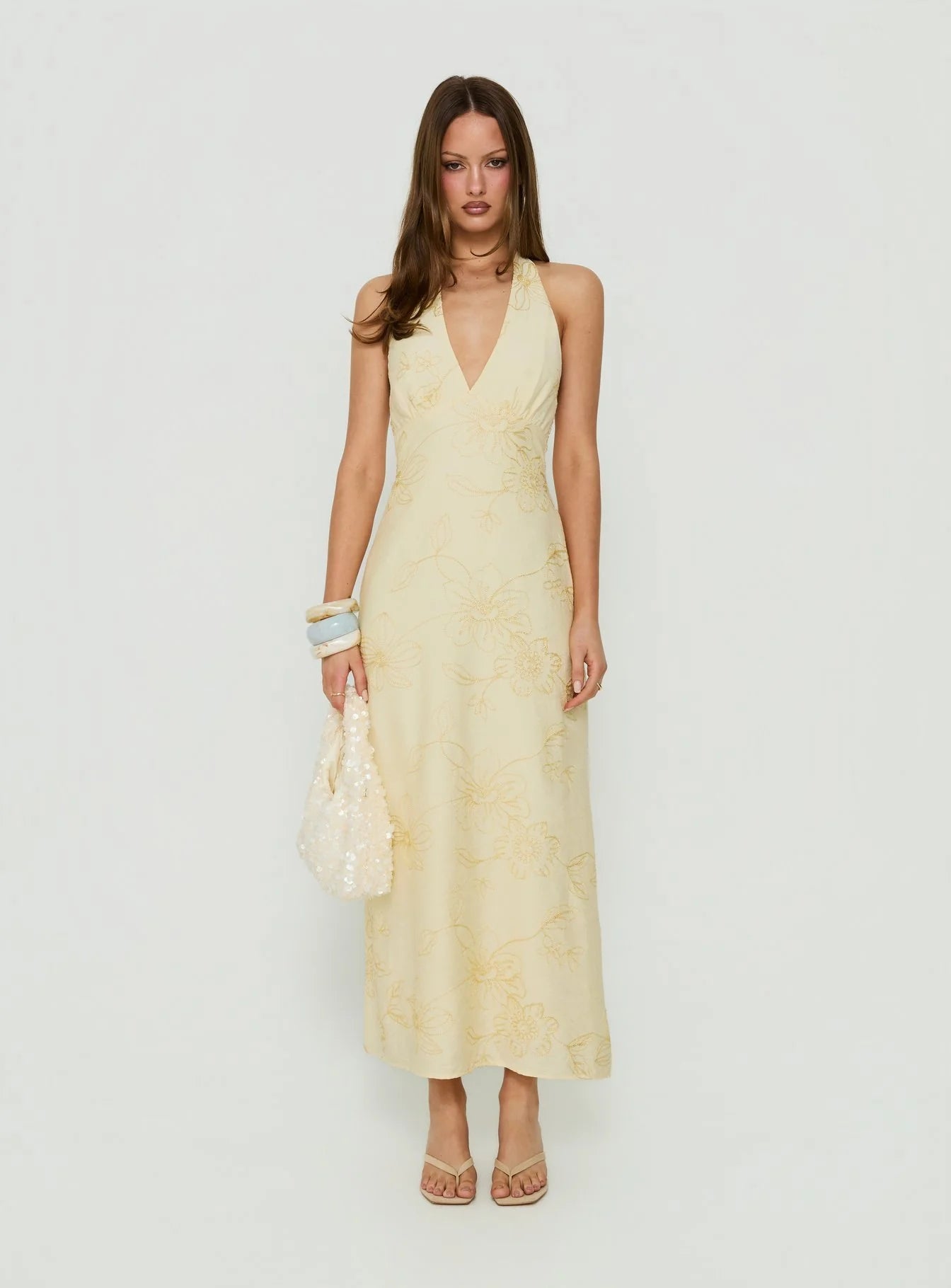 Luisella Halter Midi Dress Yellow Floral