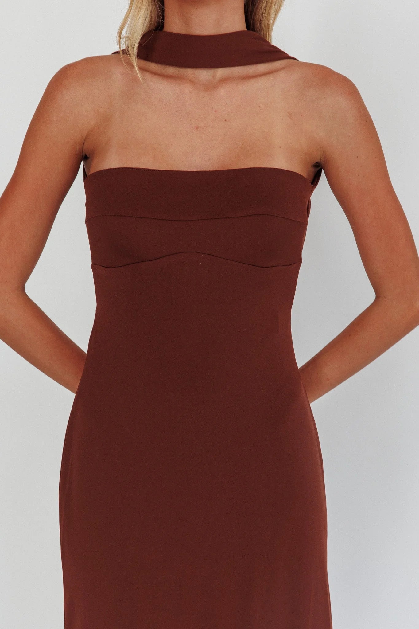 Damsel Reverse Halter Maxi Dress Chocolate