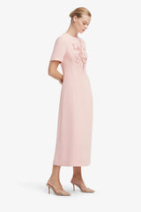 Caroline Appliqué Short Sleeve Midi Dress - Dusty Pink
