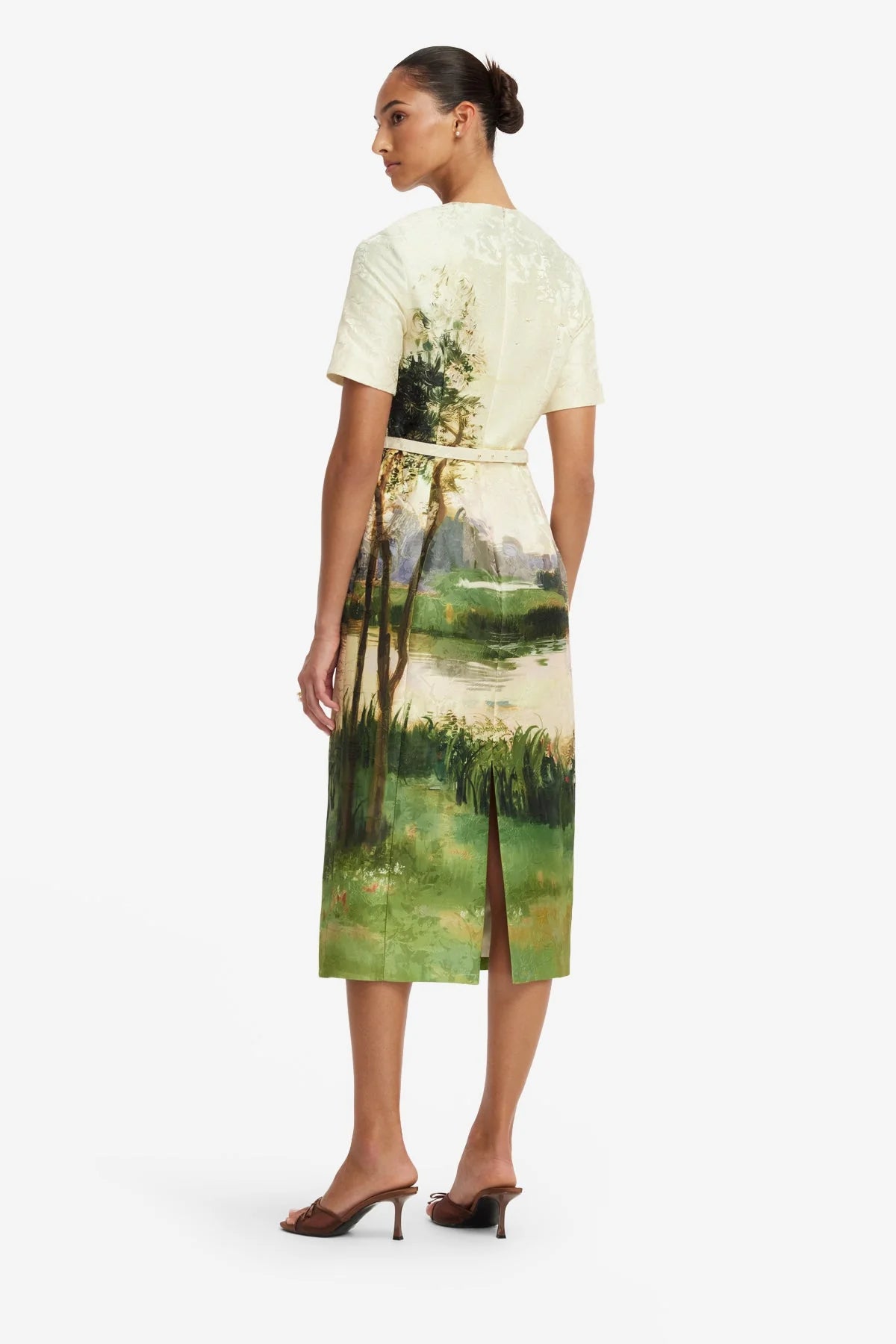 Elizabeth Jacquard Short Sleeve Midi Dress  - Serene Print