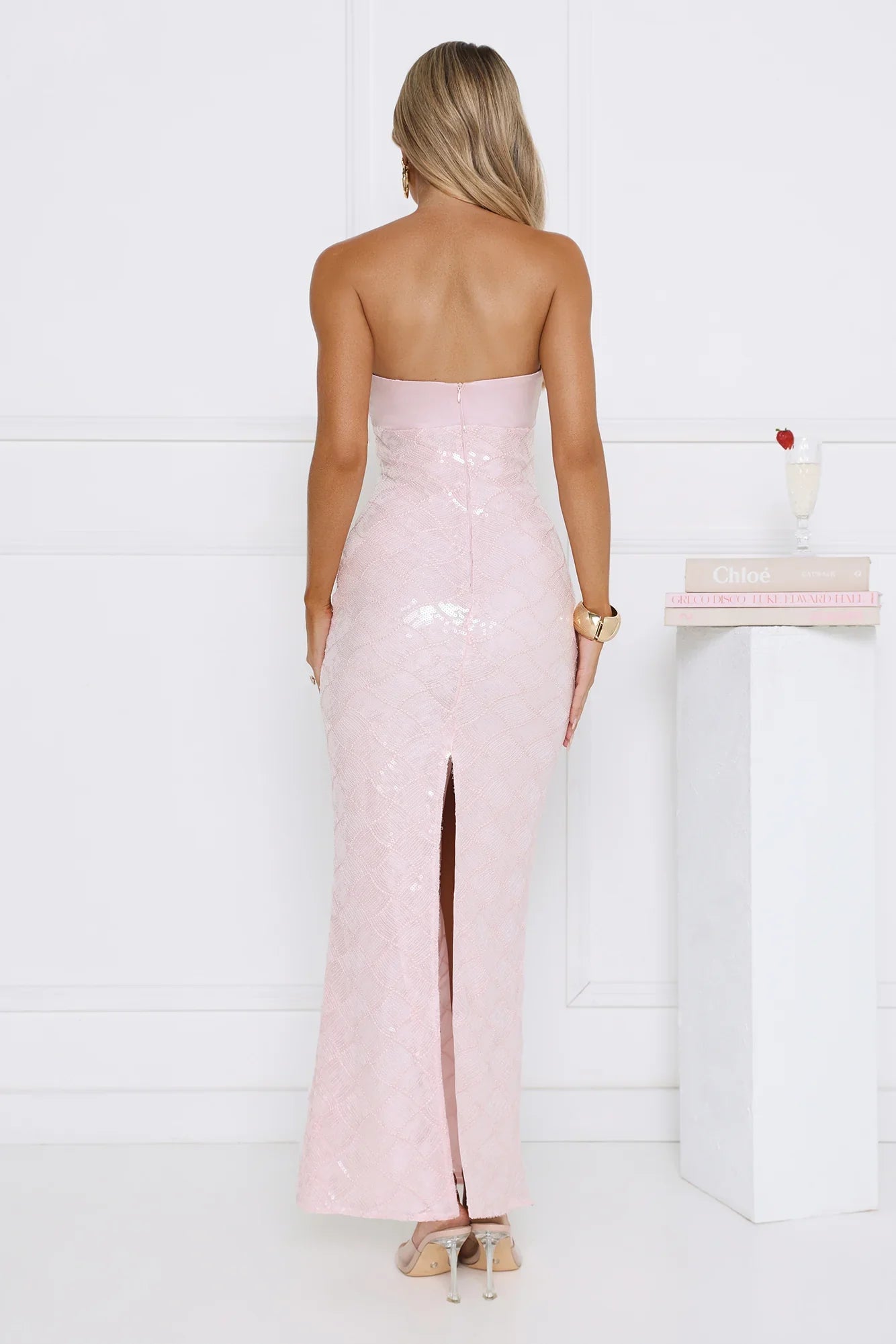 Saltwater Siren Strapless Sequin Maxi Dress Pink