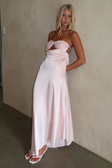 Thora Strapless Satin Maxi Dress - Baby Pink
