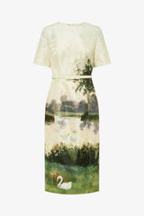 Elizabeth Jacquard Short Sleeve Midi Dress  - Serene Print