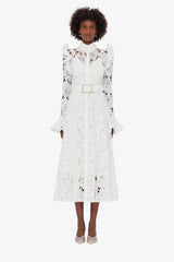 Aliyah Lace Butterfly Sleeve Midi Dress - Snow