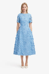 Caroline Lace Short Sleeves Midi Dress - Pastel Blue