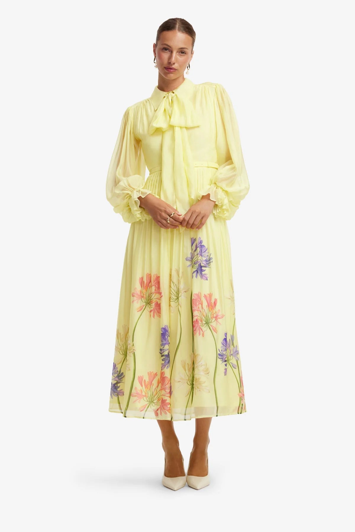 Cassie Tie Neck Midi Dress - Agapanthus Print